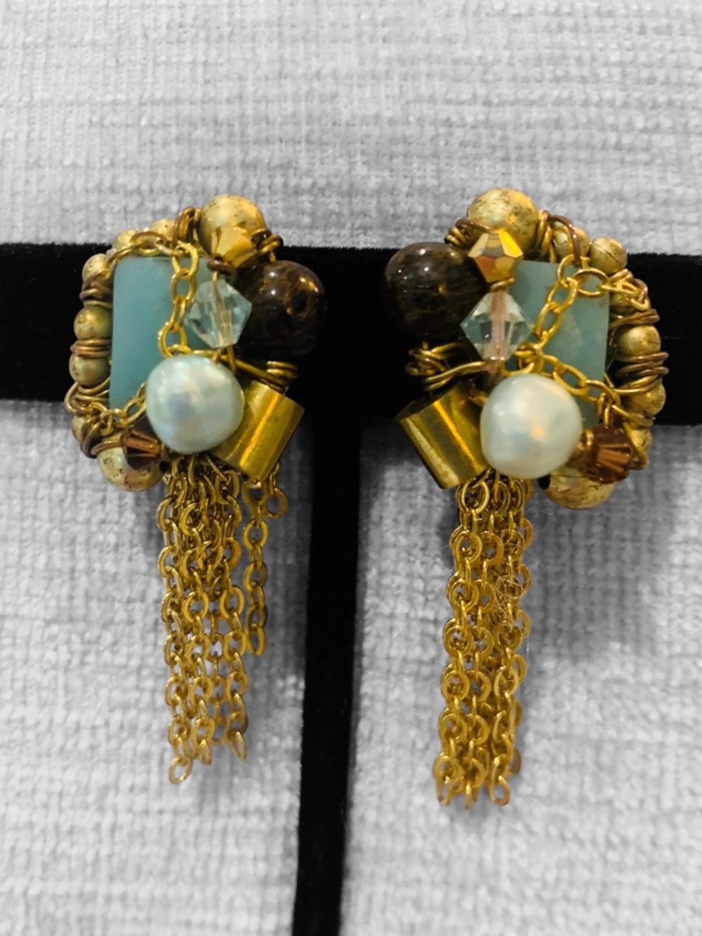 Vintage Handcrafted Earrings with Pearl Accents Clip On